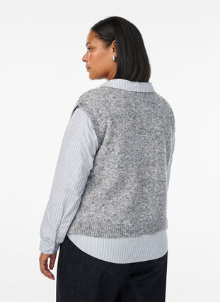 ZizziGebreid vest met patroon en decoratieve knopen, Medium Grey Melange, Model image number 2