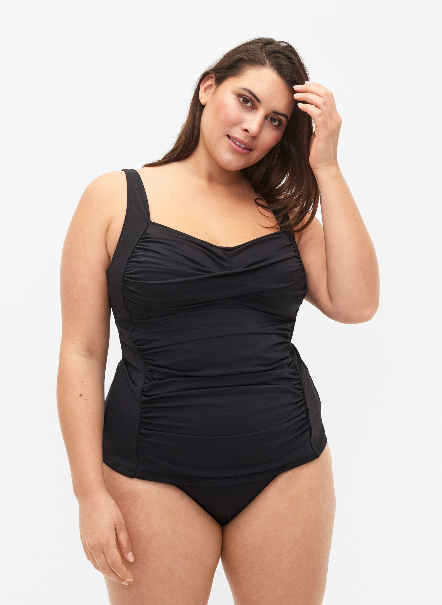 Tankini met draperie&euml;n, Zwart, Model