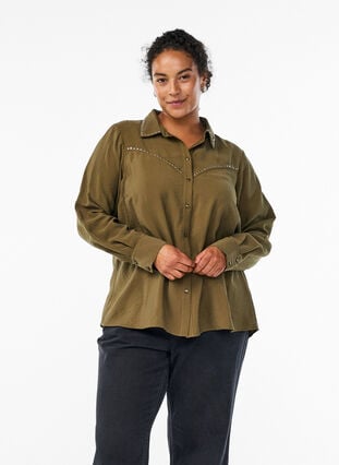 ZizziShirt met studs, Dark Olive, Model image number 0