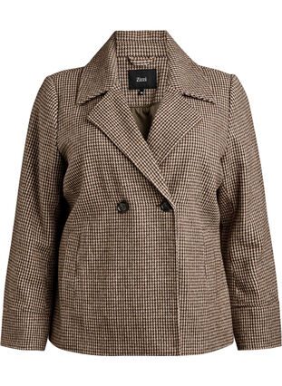 ZizziKorte blazer met dubbele rij knopen, Brown Check , Packshot image number 0