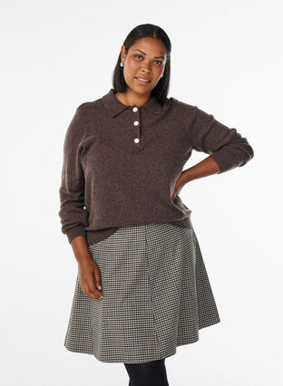 ZizziKorte A-lijn rok, Brown Check, Model image number 0