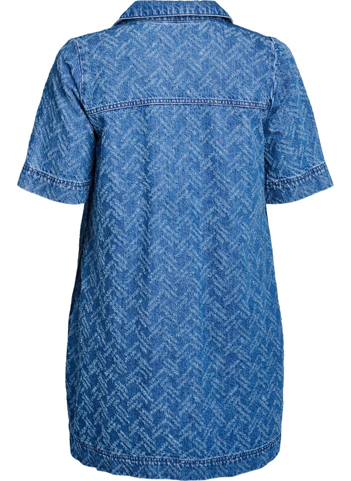 Korte denimjurk met textuurpatroon, Blue Denim ZigZag, Packshot