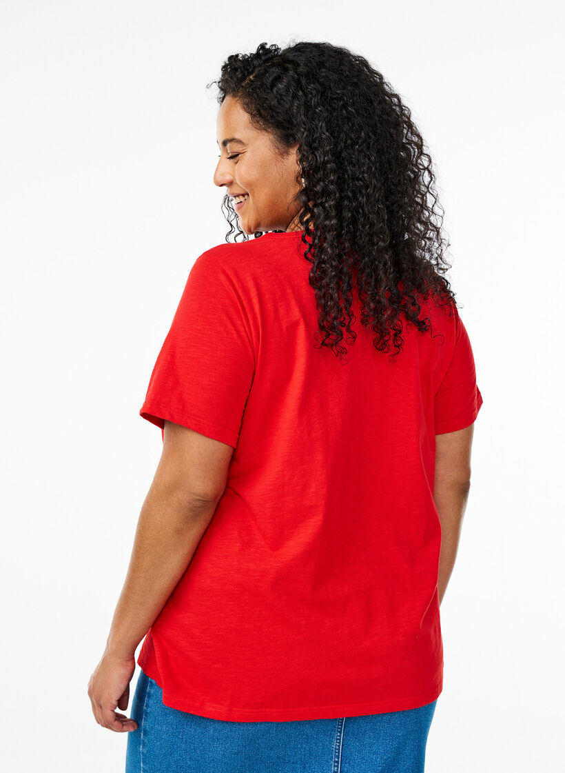 FLASH - T-shirt met knoopdetail, Rood, Model image number 2