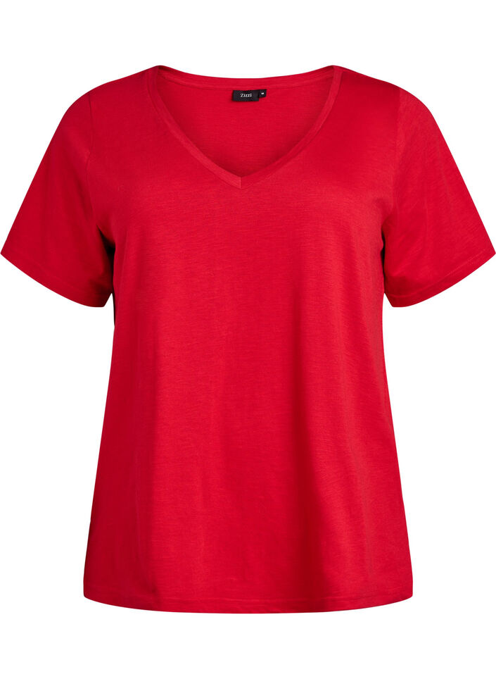 Basic t-shirt met korte mouwen en V-hals, Rood, Packshot image number 0