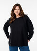 Gebreide blouse met ronde hals en gebreid patroon, Zwart, Model image number 0