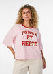 Boxy T-shirt met strepen en statement print, Roze, Model image number 0