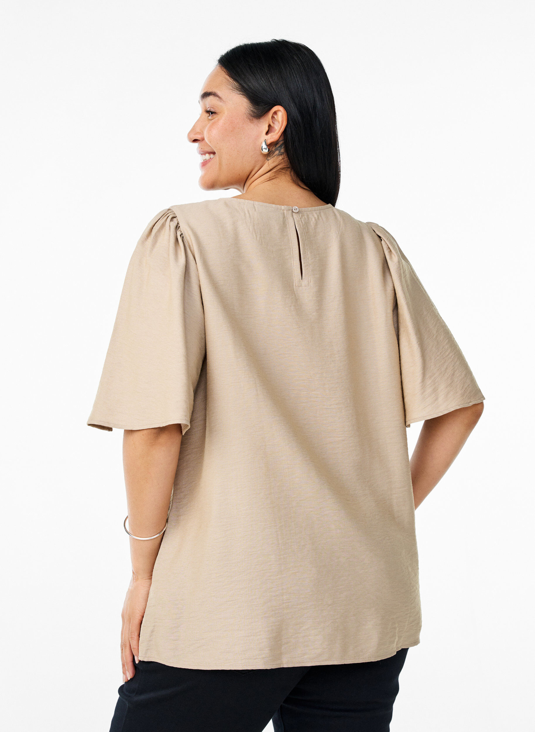ZizziBlouse met korte, wijde mouwen, Beige, Model image number 2