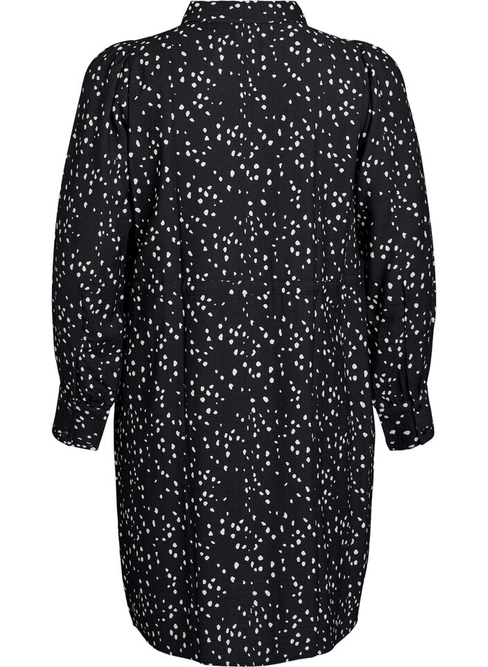 Shirt jurk met strikceintuur en print, Zwart, Packshot image number 1