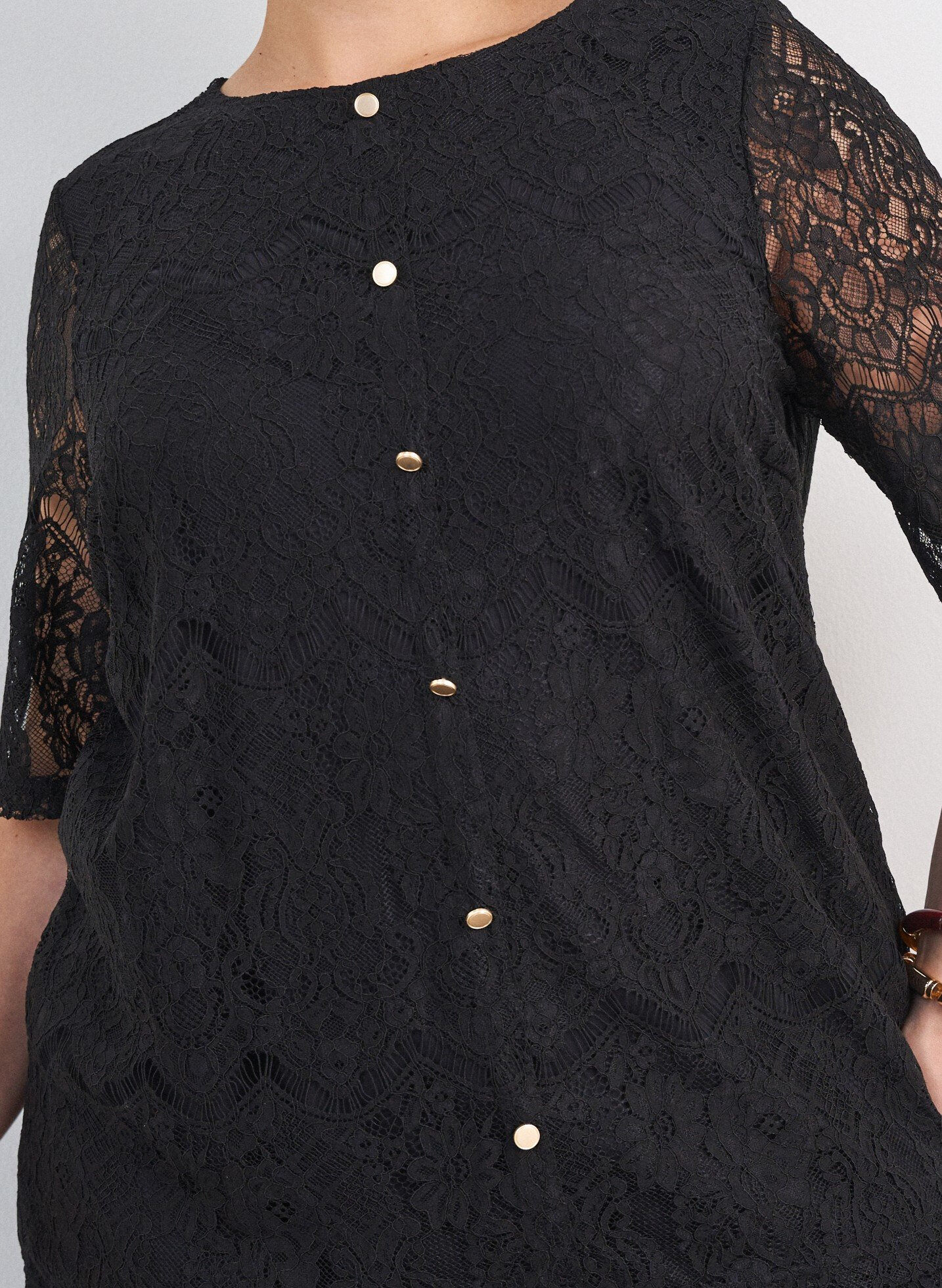 ZizziKanten blouse met decoratieve knopen, Zwart, Model image number 3
