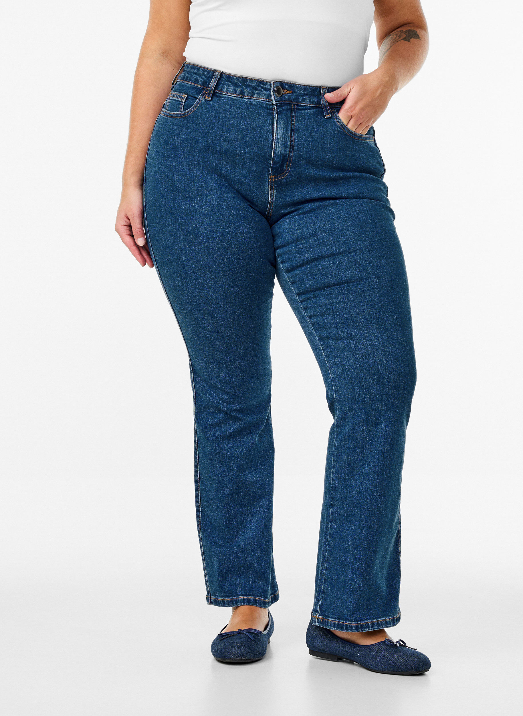 ZizziEllen bootcut jeans met hoge taille, Blauw, Model image number 2