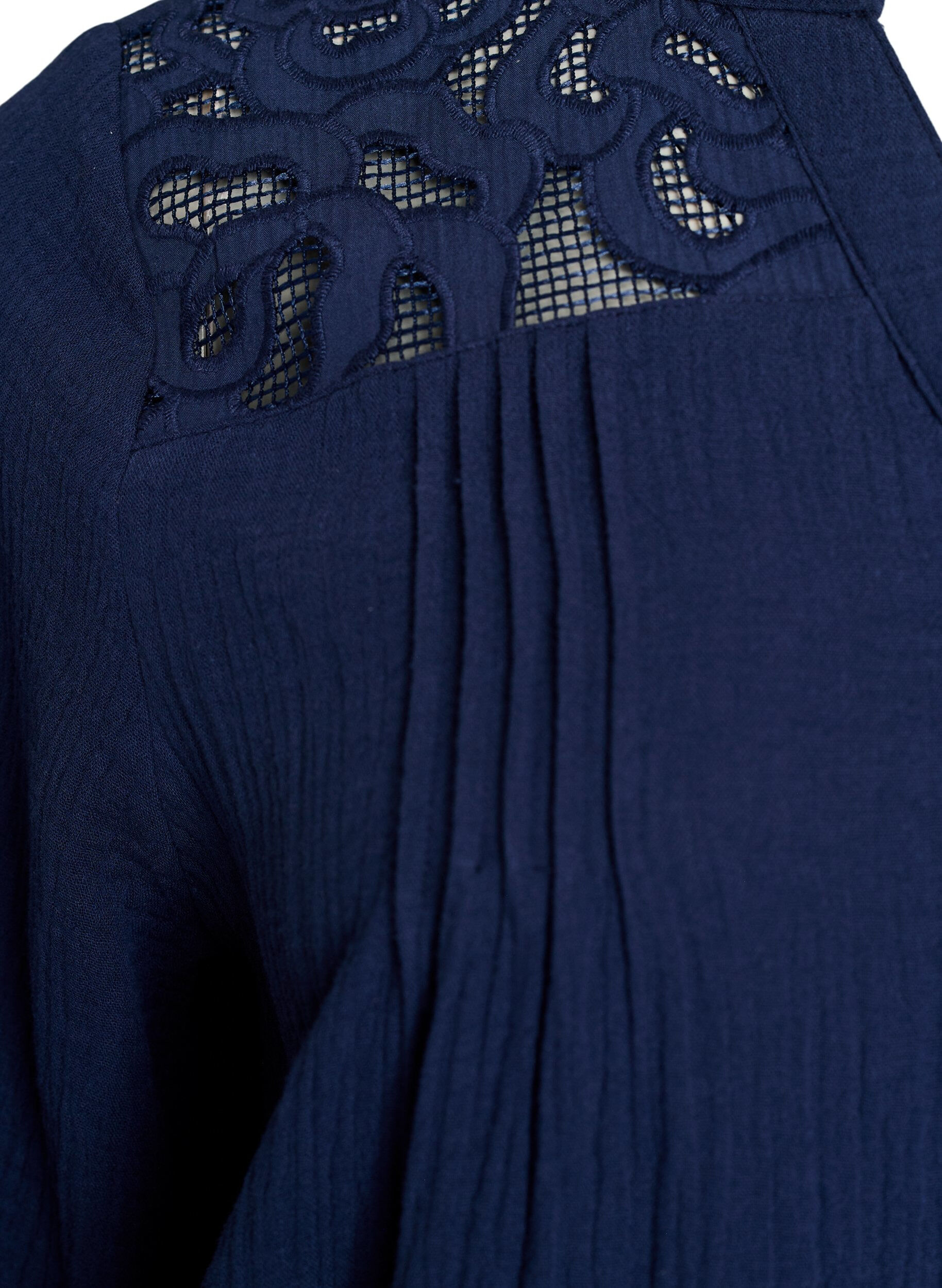 ZizziKatoenen mousseline blouse met geborduurde details, Blauw, Packshot image number 3