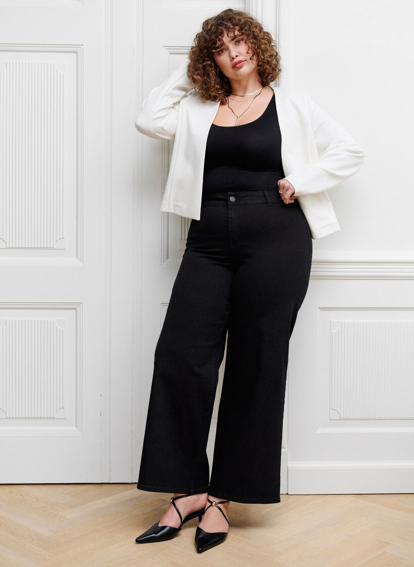 Jeans met hoge taille en wijde pijpen, Zwart, Image image number 0