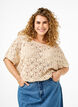 Gebreide blouse met korte vleermuismouwen, Beige, Model image number 0
