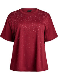 T-shirt met ronde hals en rhinestones, Donker Bordeaux T-shirt met ronde hals en rhinestones