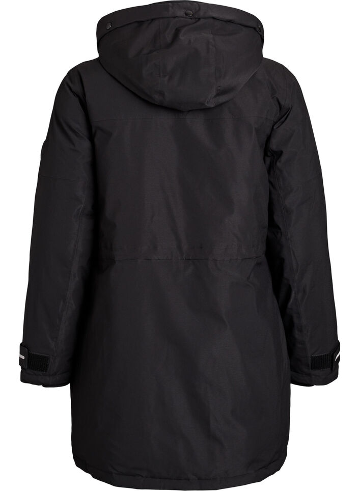 Waterafstotende parka met capuchon en functionele details, Zwart, Packshot image number 1