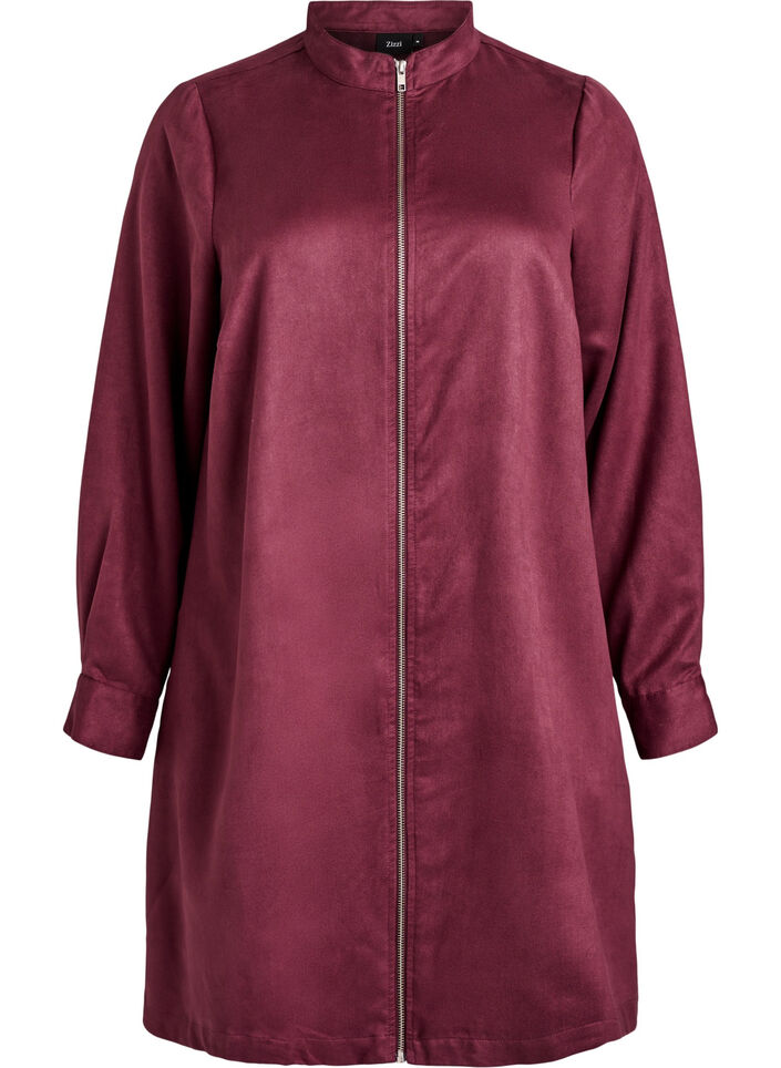 Lang overhemd van imitatie-suède met rits, Rood, Packshot image number 0