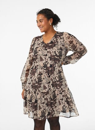 ZizziKorte A-lijn jurk met bloemenprint, Black Flower AOP, Model image number 0