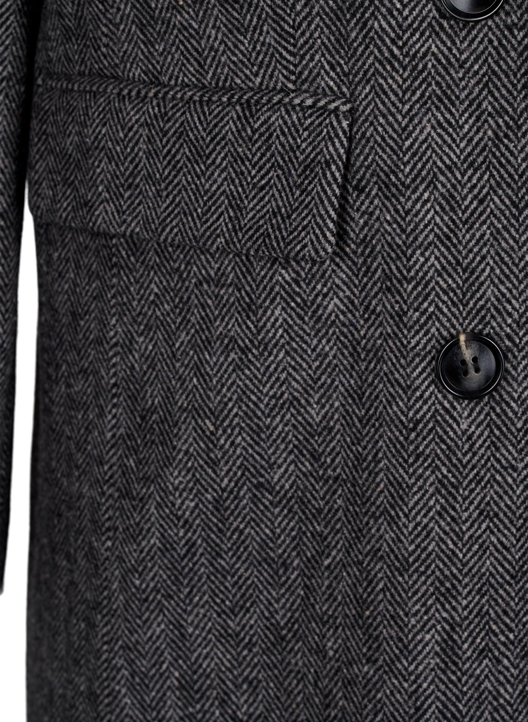 ZizziLange wollen jas met visgraatmotief, Dark Grey Melange, Packshot image number 3