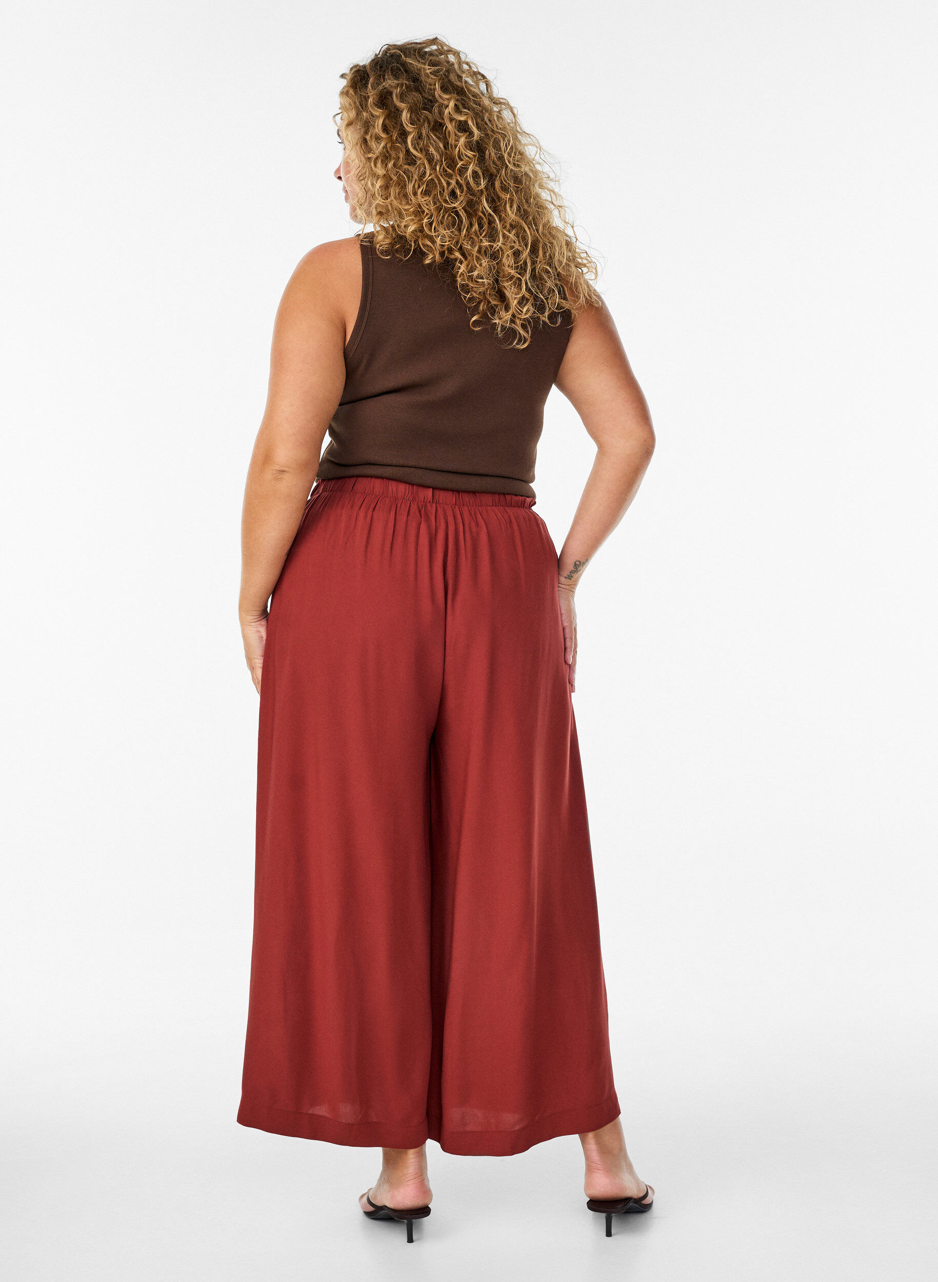 ZizziCulotte in viscose met een high waist en wijde pijpen, Rood, Model image number 1