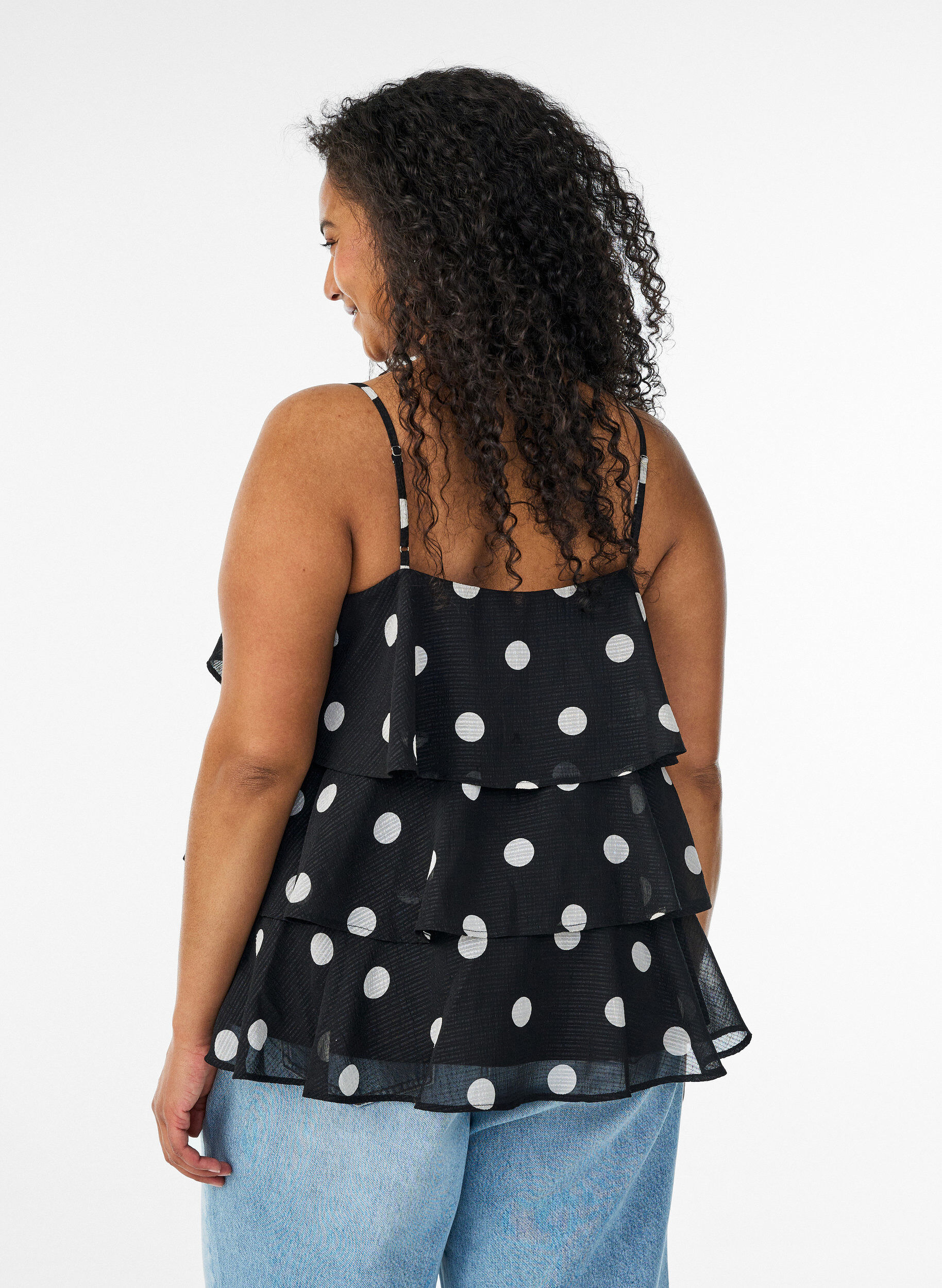 ZizziGelaagde top met ruches en spaghettibandjes, Zwart, Model image number 2