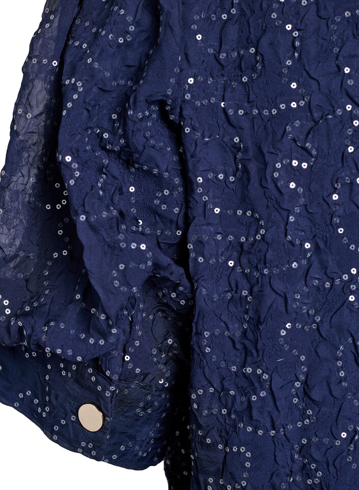 Feestelijke blouse met pailletten en halflange mouwen, Blauw, Packshot image number 3