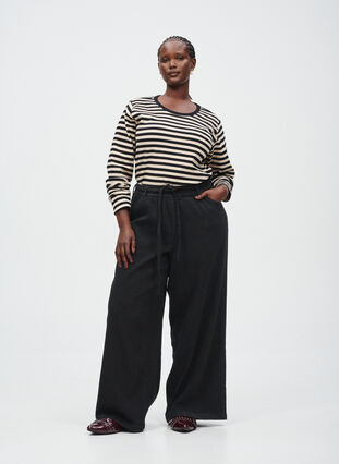 ZizziLosse pasvorm jeans met een elastische tailleband en een trekkoord, Black Wash, Image image number 0