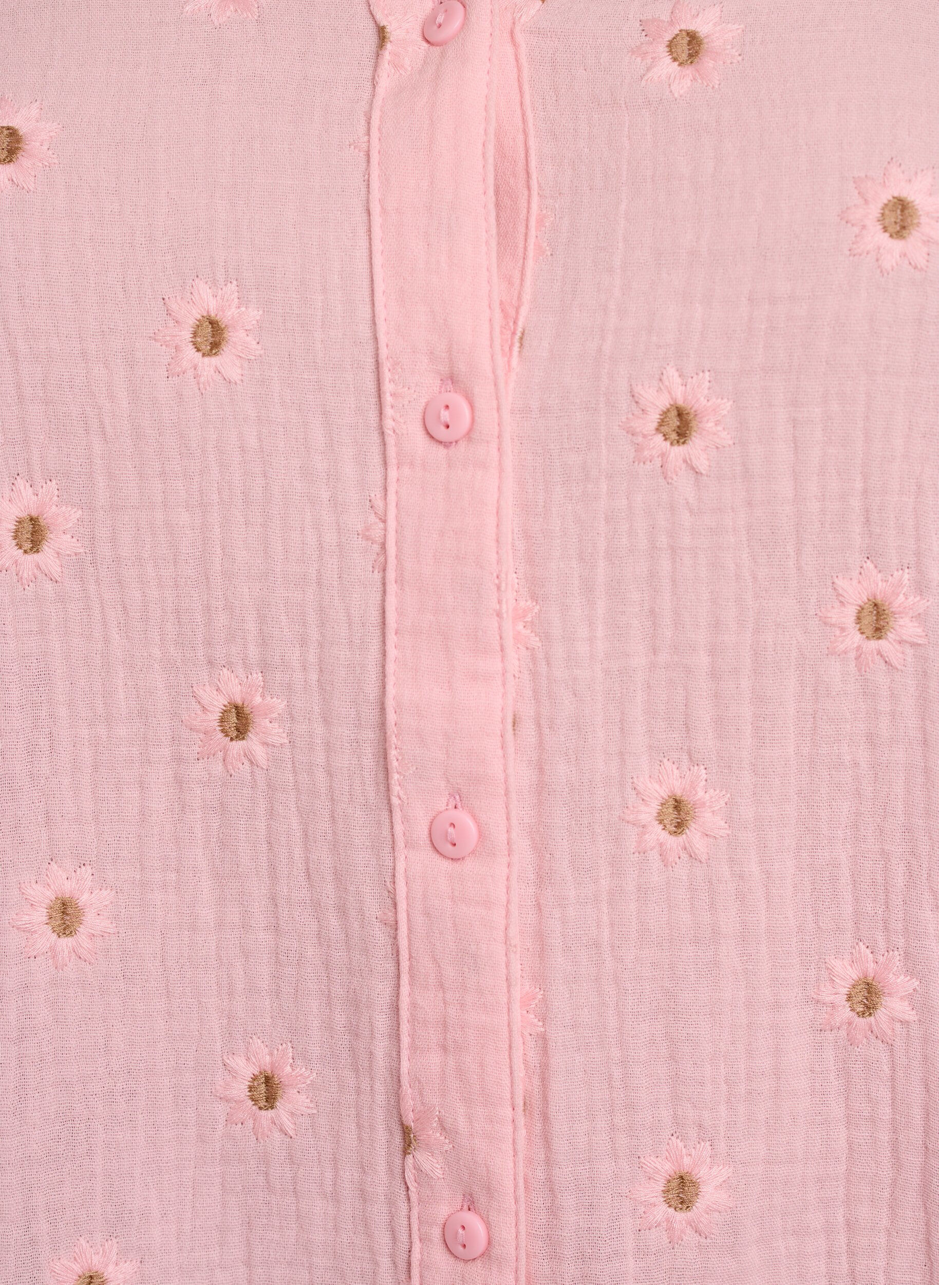 ZizziBlouse van katoen mousseline met lange mouwen en geborduurde motieven, Roze, Packshot image number 2