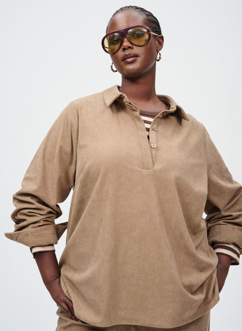 Overhemdblouse met lange mouwen in corduroy, Caribou, Image