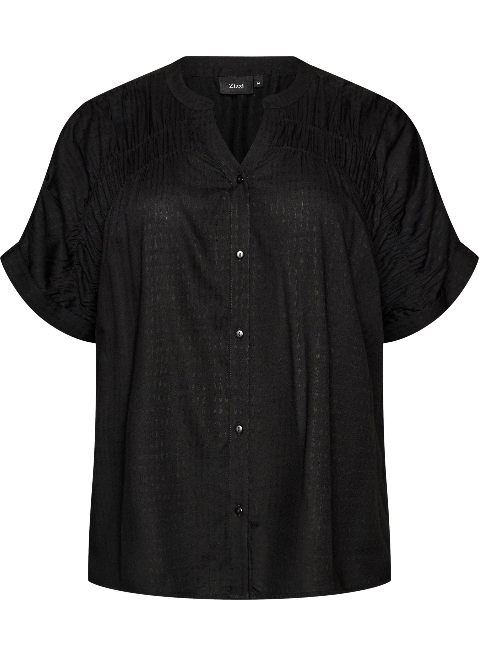 Viscose blouse met korte mouwen en rimpeldetail