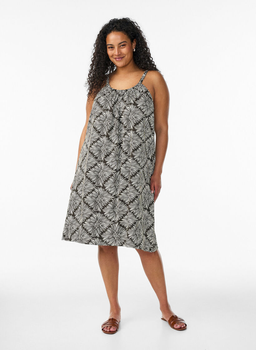 Jurk met middelhoge bandjes van biologisch katoen, Zwart, Model image number 1