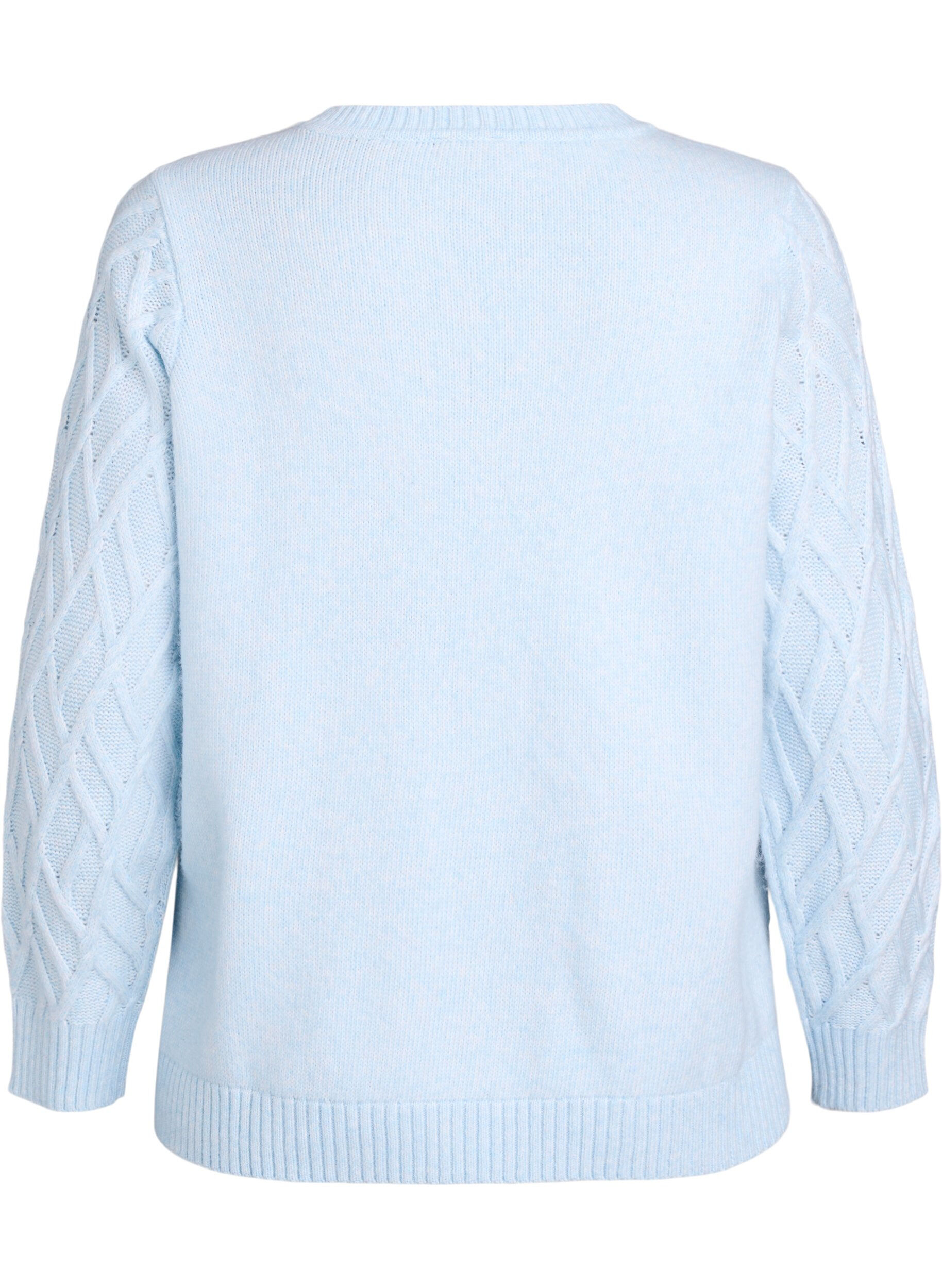 ZizziGebreide blouse met kabelpatroon en ronde hals, Blauw, Packshot image number 1