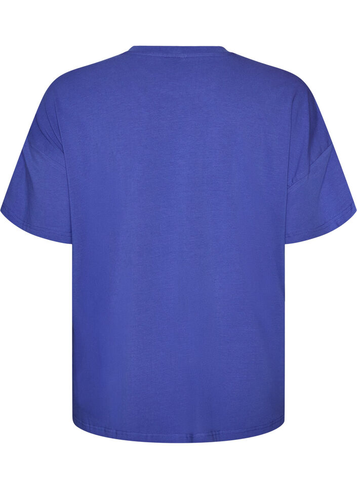 T-shirt van biologisch katoen met klein frontmotief, Blauw, Packshot image number 1