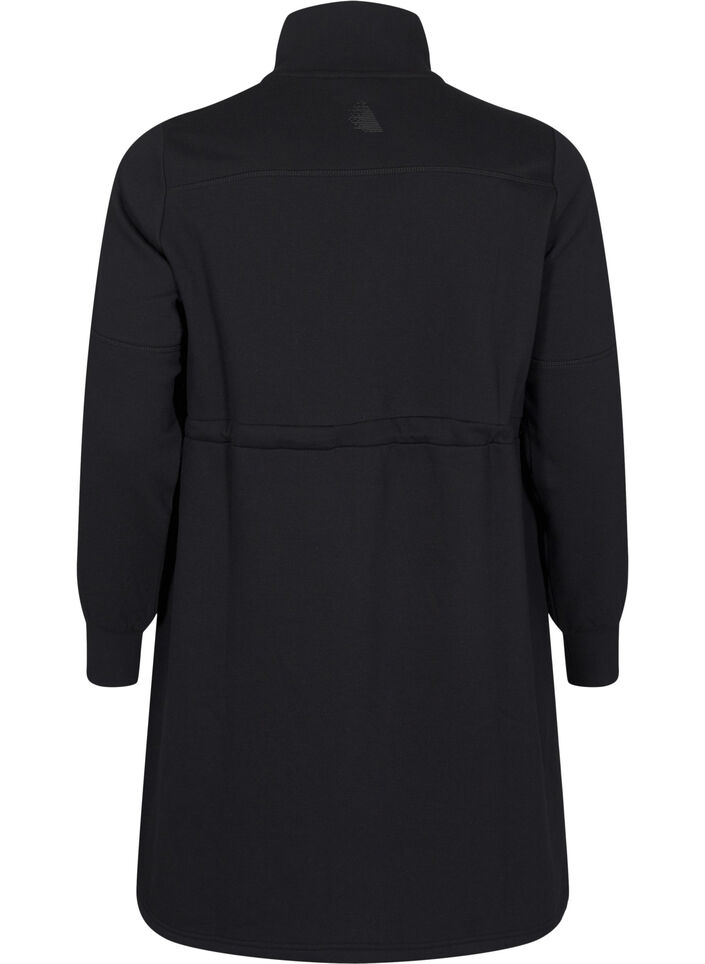 Korte sweatshirt jurk met een col en verstelbare taille, Black, Packshot image number 1