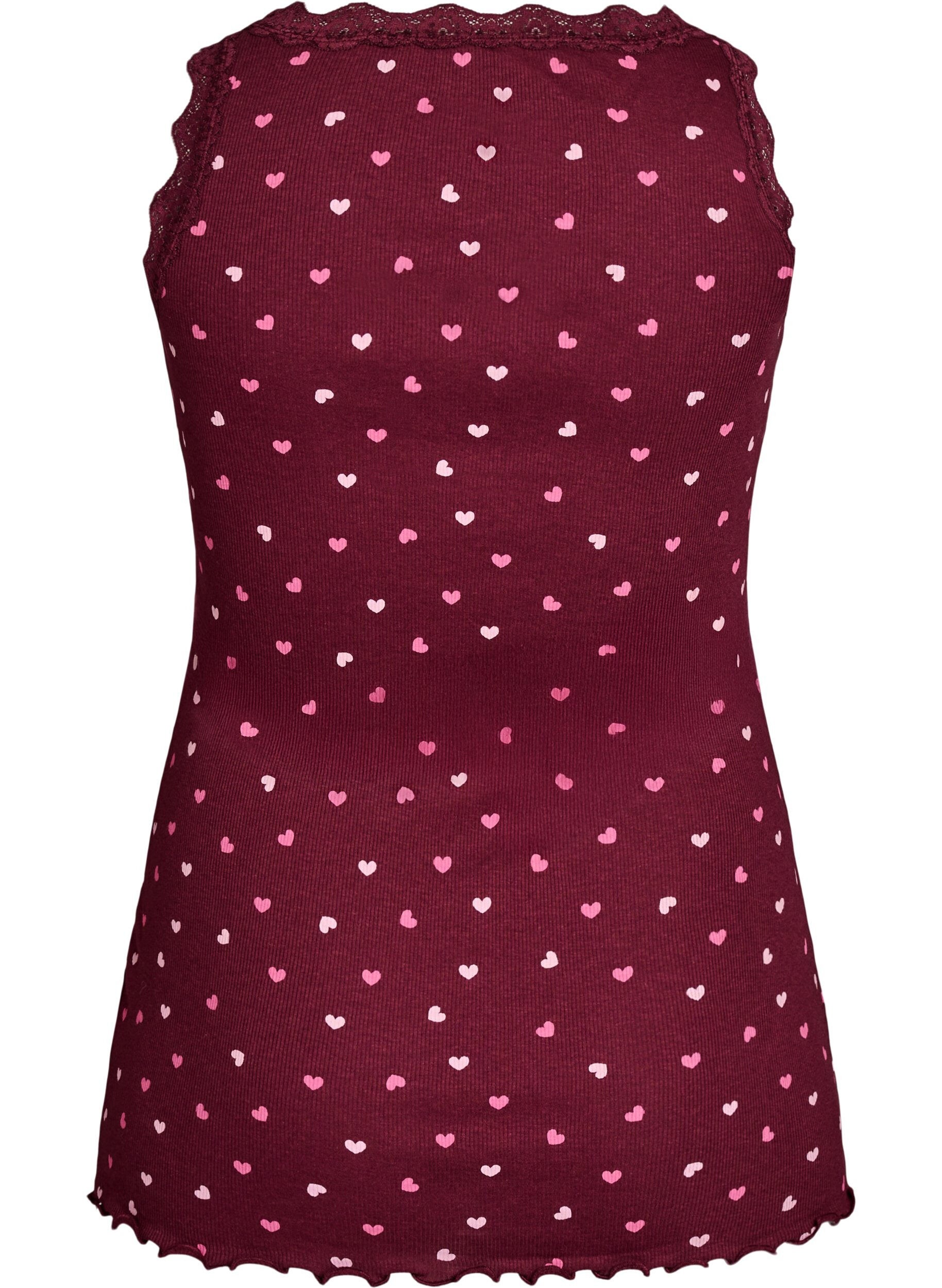 ZizziTop met print en kanten rand, Rood, Packshot image number 1