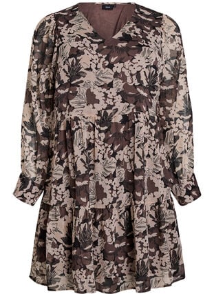 ZizziKorte A-lijn jurk met bloemenprint, Black Flower AOP, Packshot image number 0