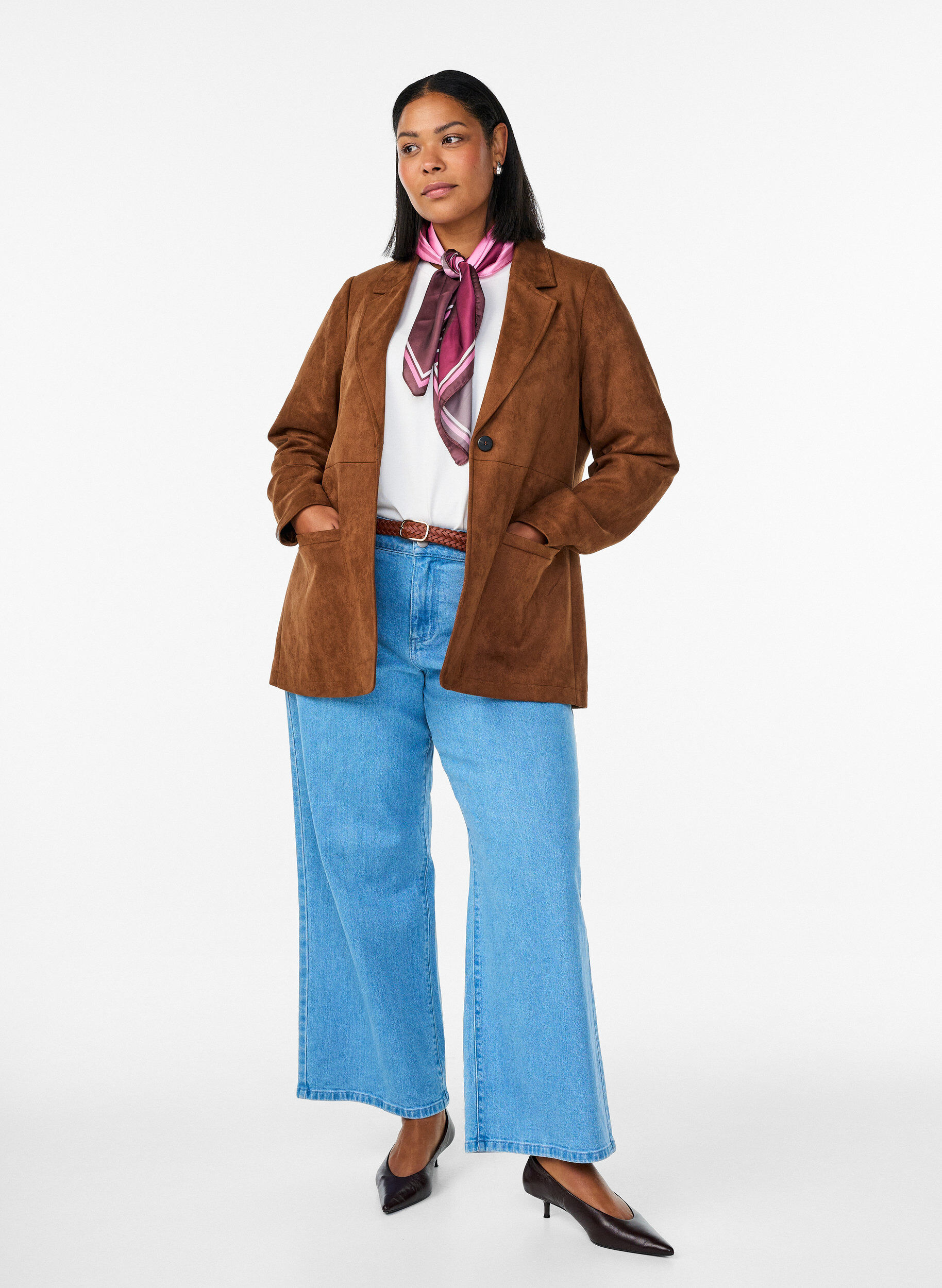 ZizziImitatie su&egrave;de blazer, Bruin, Model image number 1