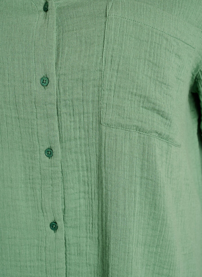 Katoenen mousseline blouse met korte mouwen, Groen, Packshot image number 2