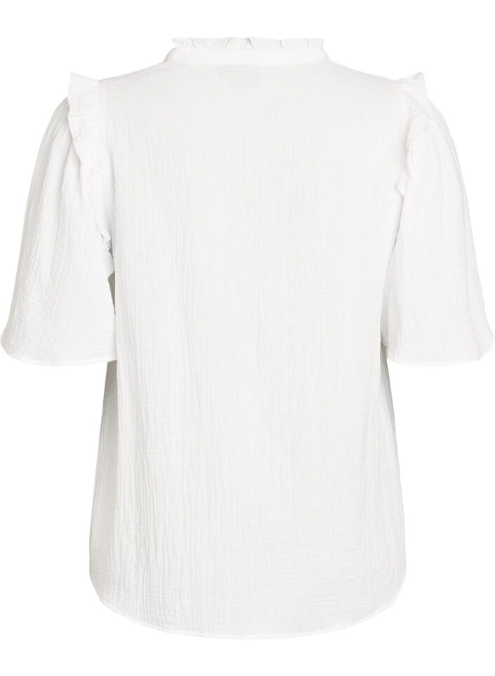 Blouse in katoen mousseline met broderie anglaise en 1/2 mouwen, Wit, Packshot image number 1