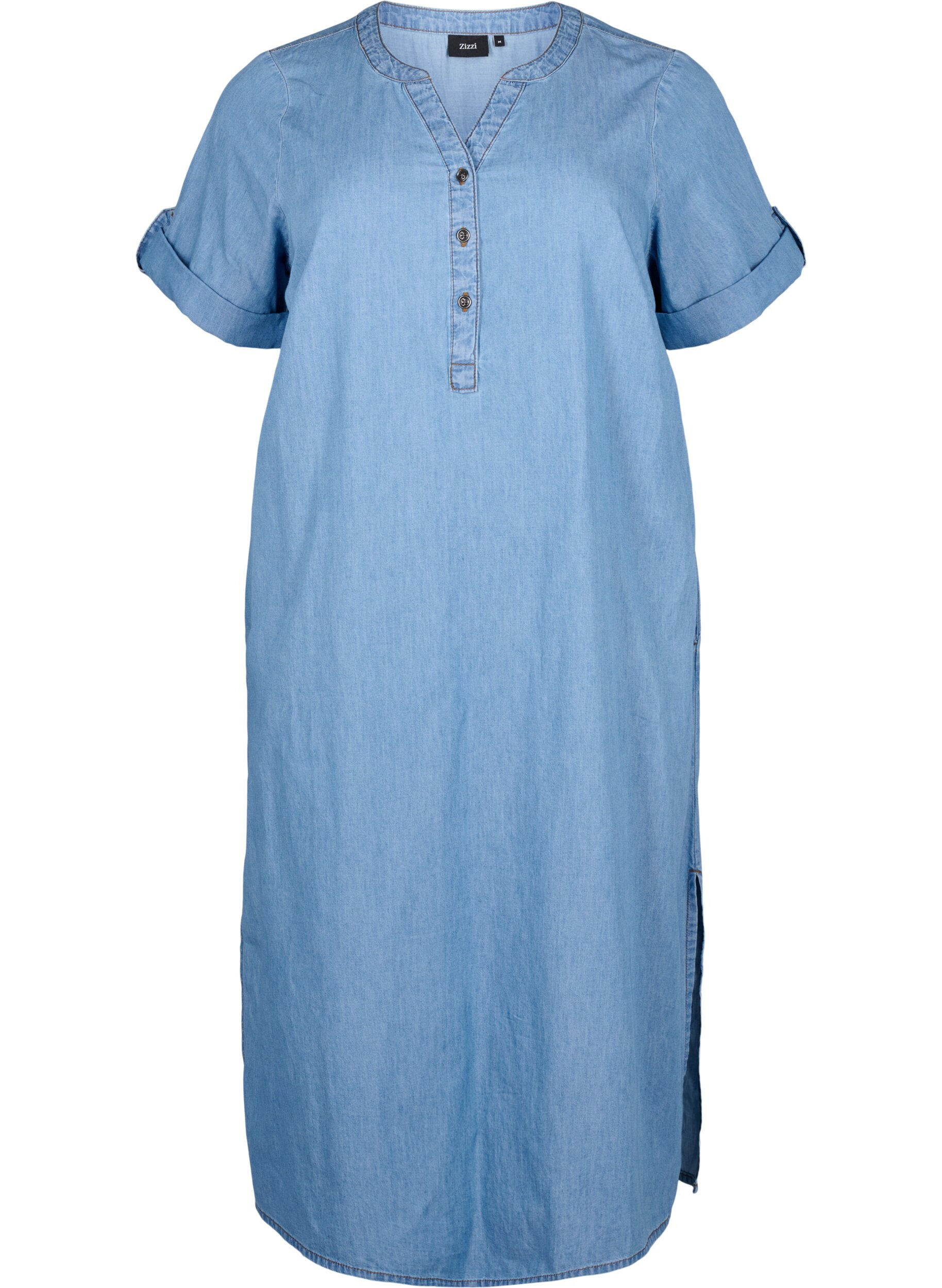 Robe en jean avec fente et manches courtes