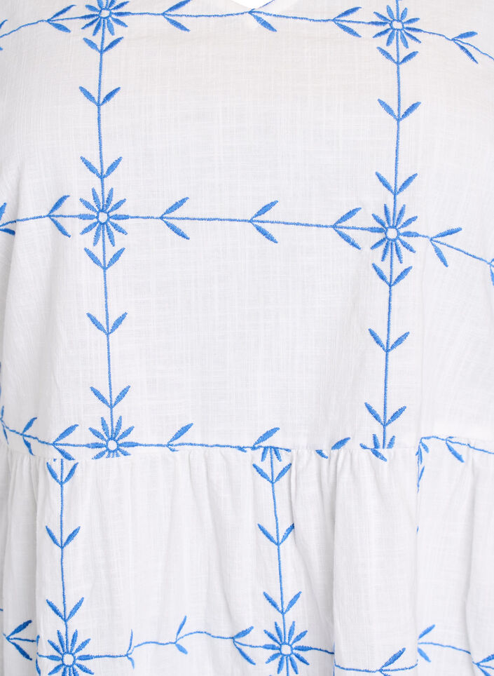 Korte jurk met V-hals en borduurwerk, Wit, Packshot image number 2