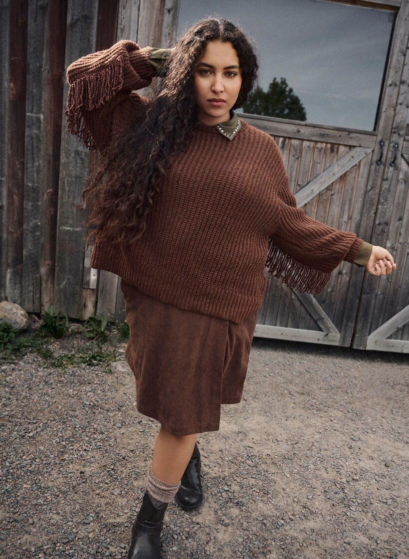 Gebreide blouse met franjes aan de achterkant, Tiramisu, Image