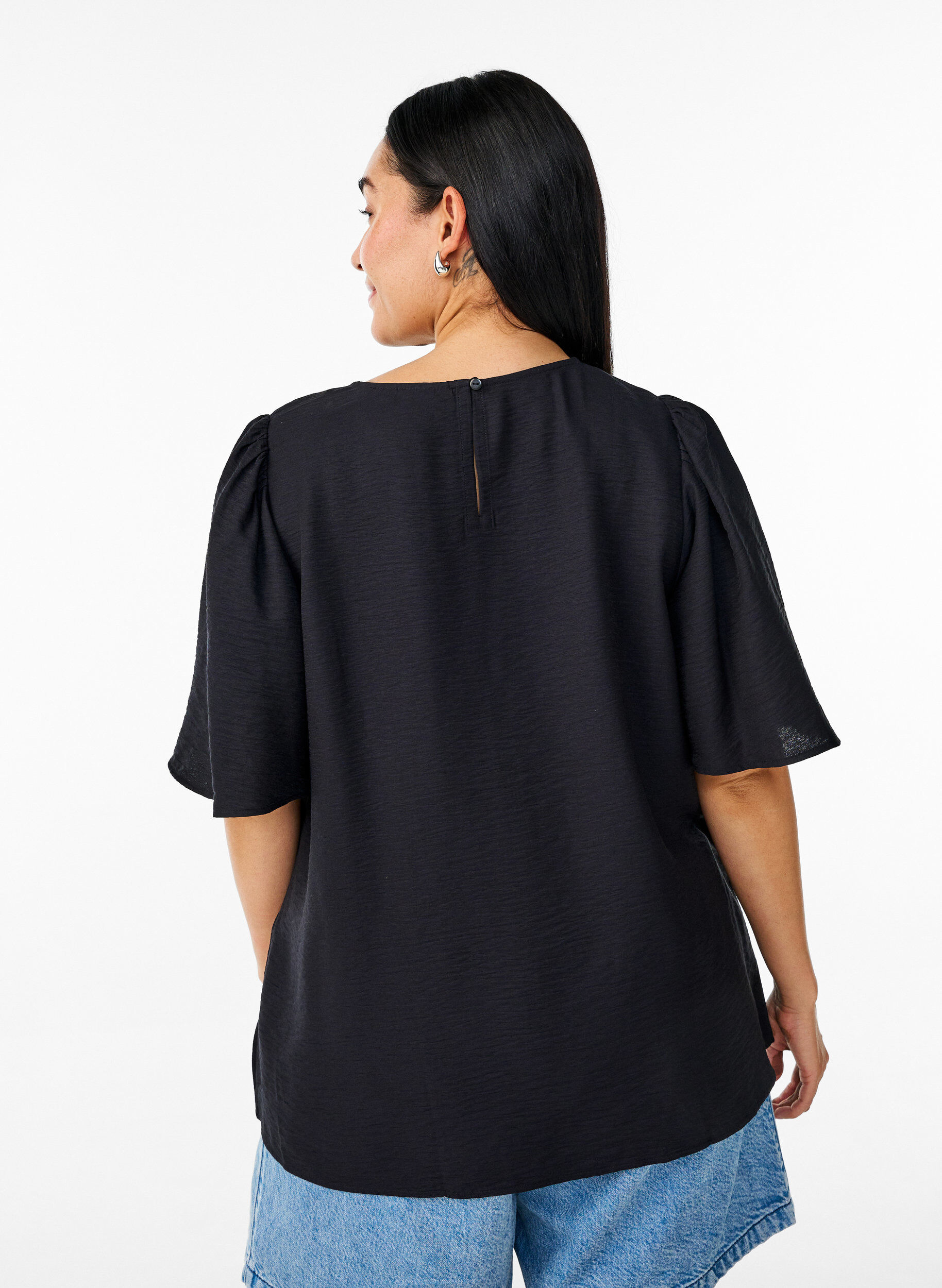 ZizziBlouse met korte, wijde mouwen, Zwart, Model image number 2