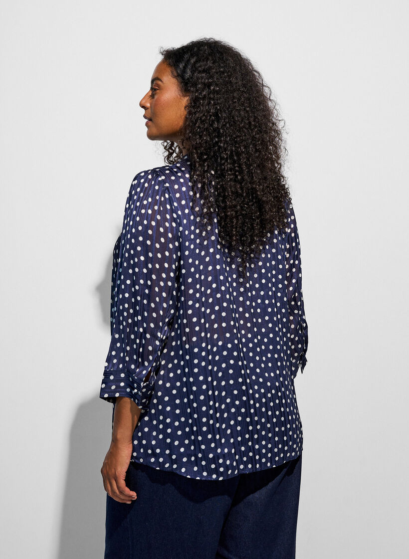 Blouse met patroon, opstaande kraag en 3/4-mouwen, Blauw, Model image number 2