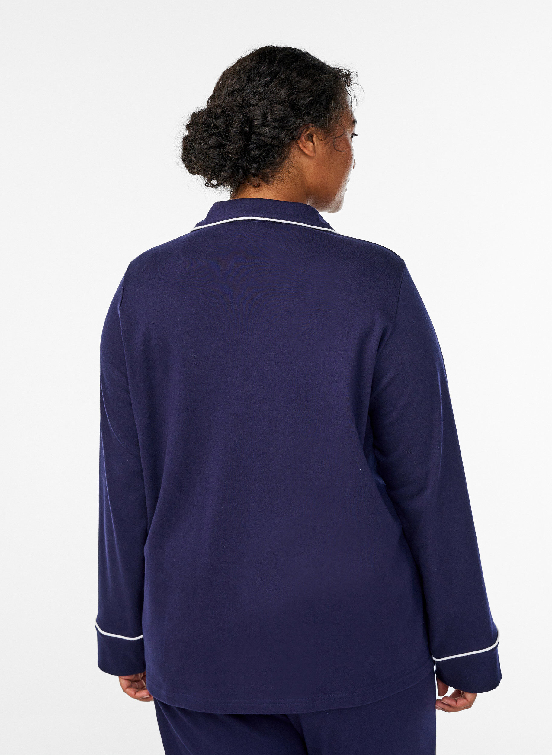 ZizziKatoenen pyjamashirt met borstzak, Blauw, Model image number 2