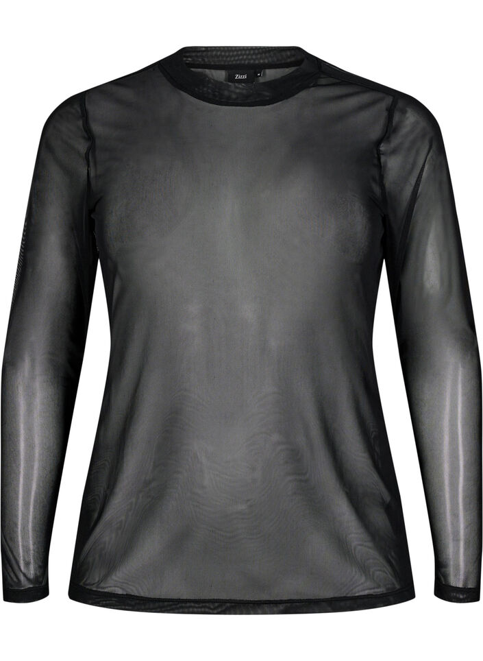 Effen mesh blouse, Zwart, Packshot image number 0