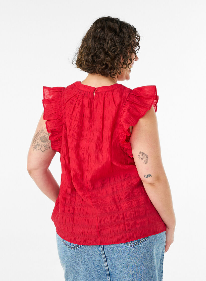 Blouse met textuur en ruches zonder mouwen, Rood, Model image number 2