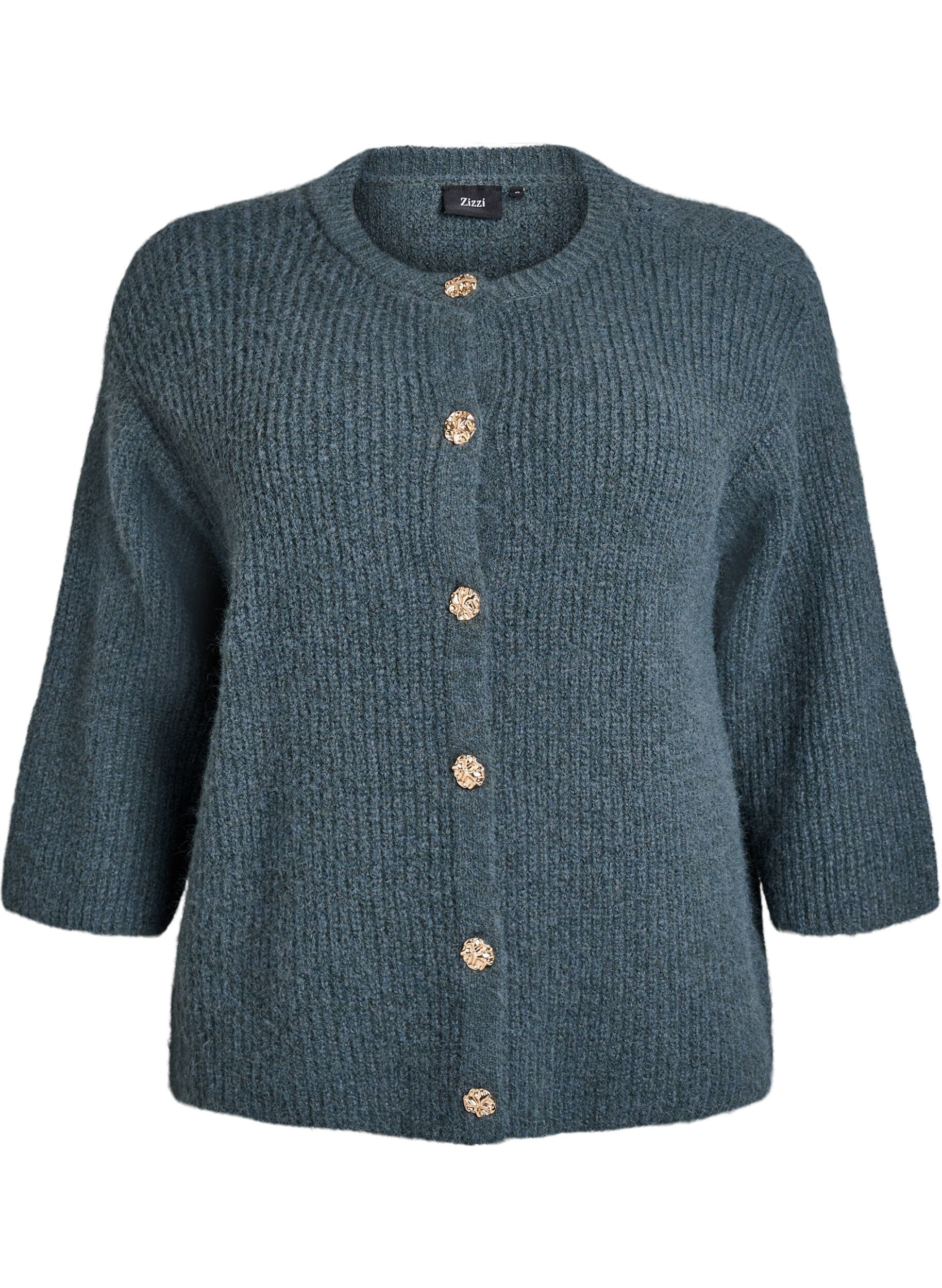 Korte cardigan met 3/4-mouwen en gouden textuur knopen