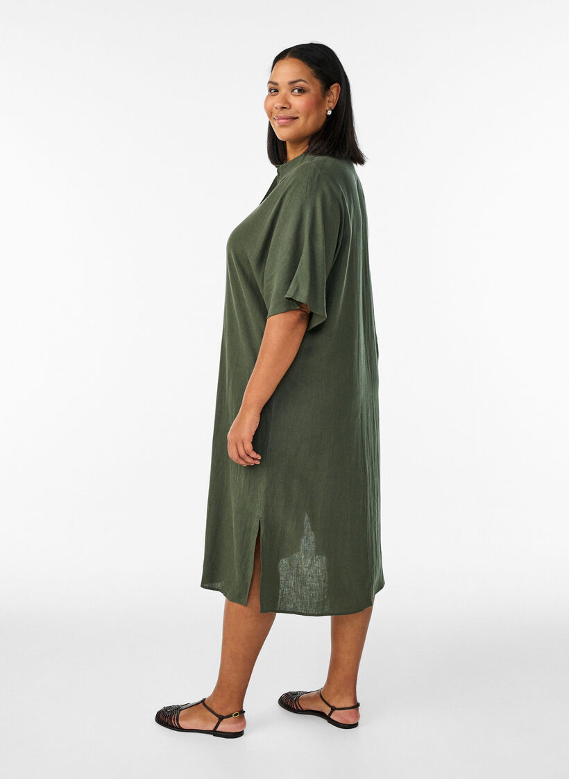Shirtjurk in linnen en viscose met korte mouwen, Groen, Model image number 2