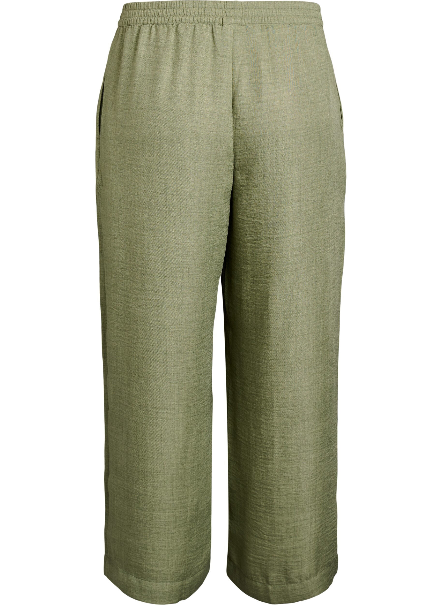 ZizziLosse broek met elastische tailleband en zakken, Groen, Packshot image number 1