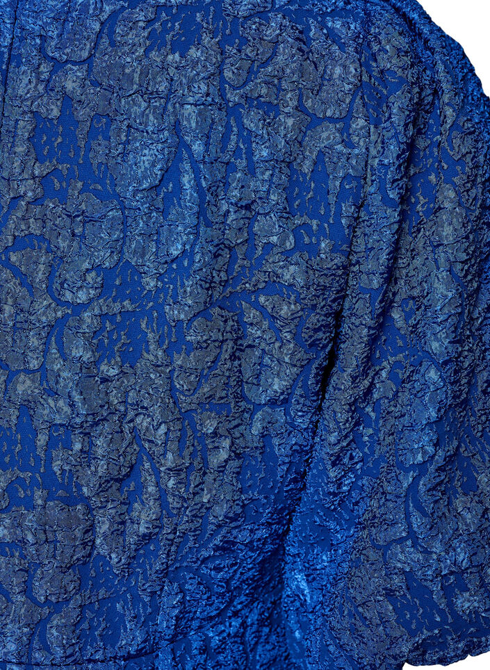Jacquard jurk met pofmouwen en A-lijn, Blauw, Packshot image number 3